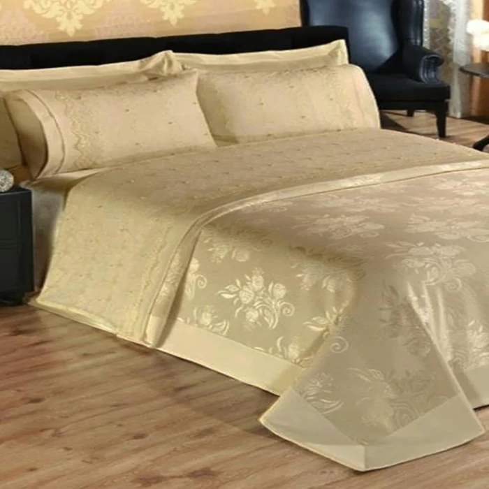 French Laced Pearled Double Duvet Cover Set - Beige Floral Pattern | Kahruman